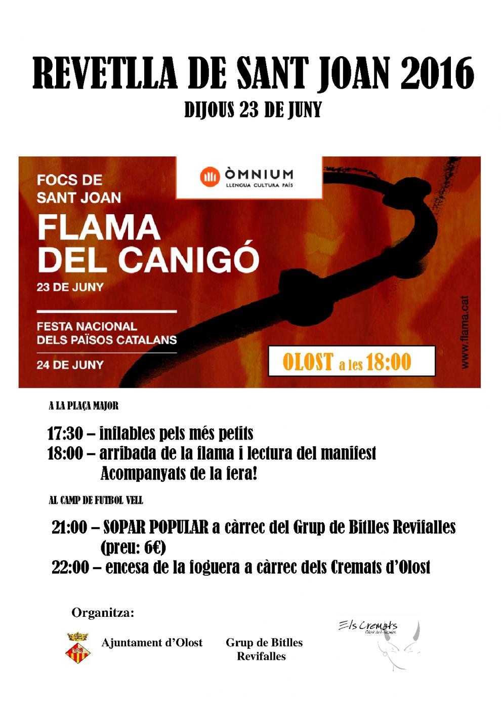 Programa d'activitats per la revetlla de Sant Joan a Olost